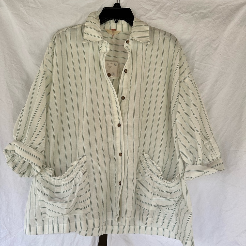 Striped Button-Up Shirt with Pockets